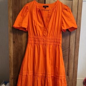 Quince Poplin Tiered Orange Maxi Dress
